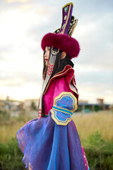 Mongolian girl wearing traditional costume of Mongolian Bryat tribe