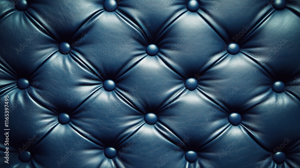 Poster rich blue leather texture with distinct grain and button patterns