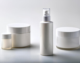 face cream white bottles Products without label in the white background studio shot