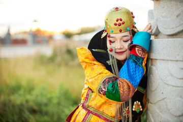 Mongolian girl wearing traditional costume of Khalkha tribe