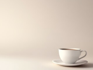 Obraz premium A simple white cup filled with coffee, placed on a matching saucer against a neutral background.