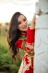 Mongolian girl wearing traditional costume of the Mongolian Ordos tribe