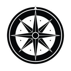 Black Silhouette Compass Icon Perfect for Navigation, Travel, Adventure, Map, Exploration, and Outdoor-Themed Designs and Branding