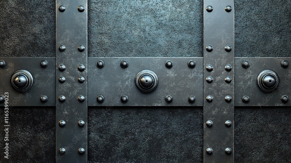 Poster Detailed Metal Frame with Rivets Creating an Intricate Pattern