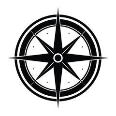 Black Silhouette Compass Icon Perfect for Navigation, Travel, Adventure, Map, Exploration, and Outdoor-Themed Designs and Branding