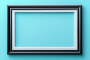 Black and white picture frame on a light blue background