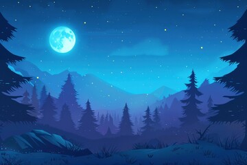 Fototapeta premium A Silhouetted Forest Under a Bright Moon and Starry Sky