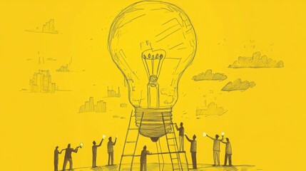 Teamwork illuminates big ideas. A group collaborates to build a giant lightbulb, symbolizing innovation and collective effort.