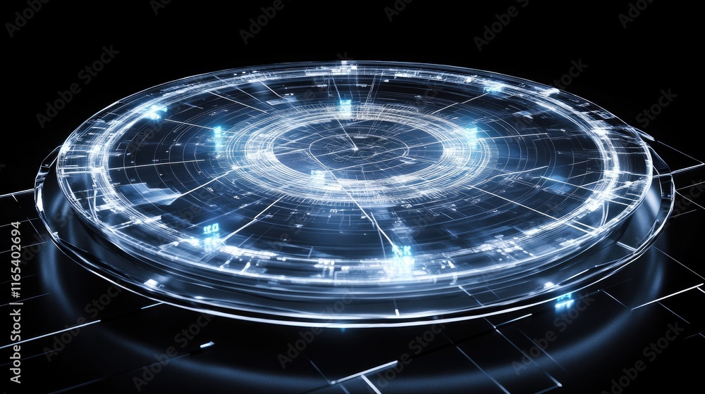 Poster a futuristic d radar chart with intersecting lines and nodes glowing brightly, displaying multiple d
