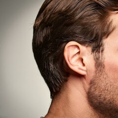 Obraz premium handsome man, detail of right ear, AI generated