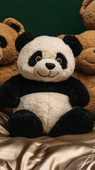 Adorable Panda Plush Toy on Silk Bedding  Soft Toy  Stuffed Animal  Cute Panda Bear  Kids