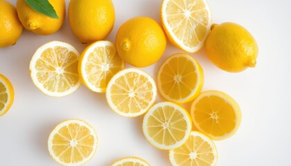 Obraz premium there are many lemons and lemon slices on a white surface