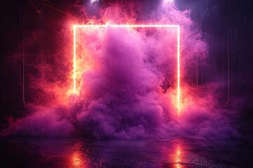 Fototapeta premium Neon Light Frame Enveloping Purple Pink Smoke