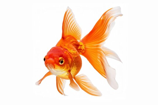 goldfish with beautiful fins isolated on white background with clipping path and full depth of field for wish fulfillment