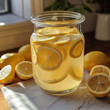 Collinder of lemons on white marble.