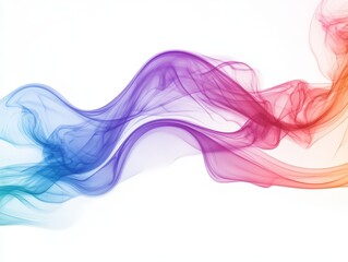 Abstract colorful smoke waves flowing gracefully across a white background.