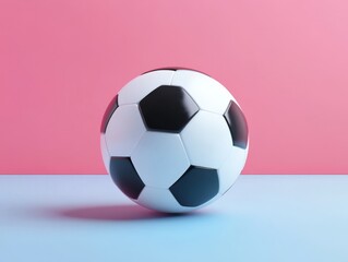 A classic black and white soccer ball on a pastel background, symbolizing sports and leisure.