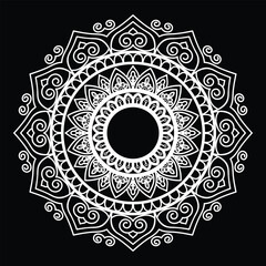 Black and white premium mandala design featuring intricate floral motifs, perfect for a variety of artistic projects. A design element for a creative idea