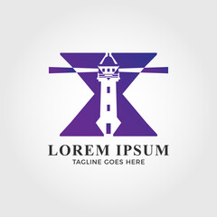 Lighthouse blended with initial letter X logo