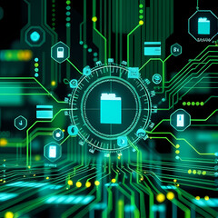 Obraz premium Futuristic Digital Circuit with Data Security Elements and Glowing Connections