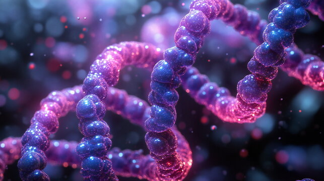 Complex molecular structure showcasing vibrant DNA strands in a colorful, abstract background
