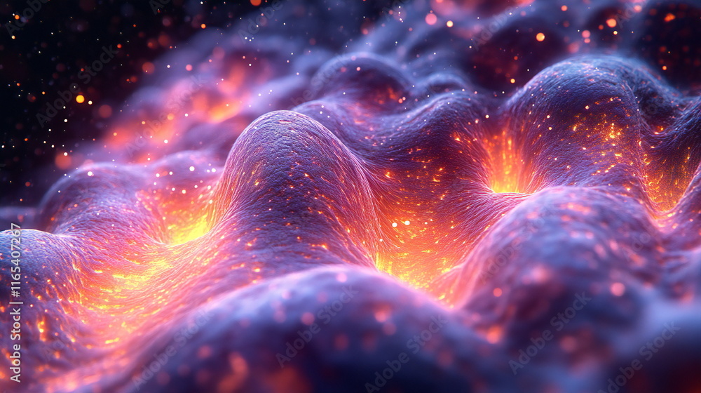 Poster colorful abstract landscape with glowing textures and vibrant patterns in a three-dimensional space