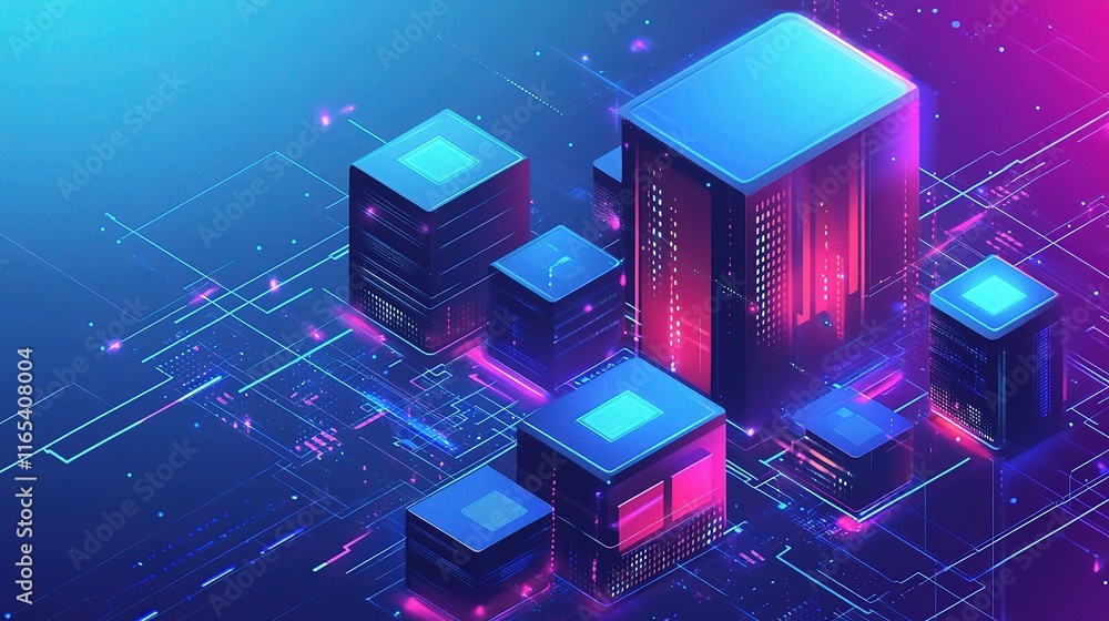 Poster vibrant isometric geometric abstract background with 3d blocks