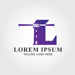 Lighthouse blended with initial letter L logo