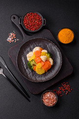 Delicious fresh vegetables steamed carrots, broccoli, cauliflower