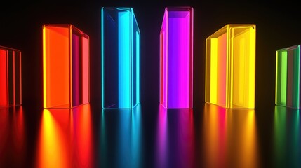 Obraz premium Futuristic D bar graph with tall, glossy bars in contrasting colors, with soft light reflections on a smooth surface, showcasing financial statistics