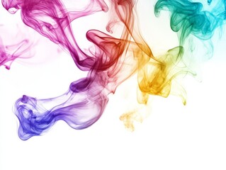 Colorful smoke swirls on a white background, creating an abstract and artistic effect.