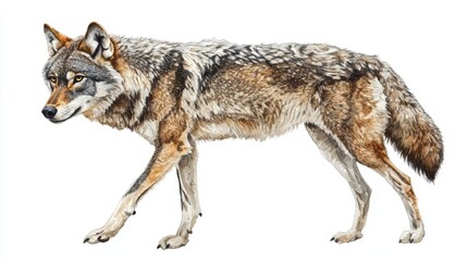 Fototapeta premium Majestic Wolf in Detailed Watercolor Style: Stunning Artistic Depiction of Wild Nature