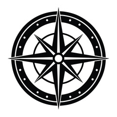 Black Silhouette Compass Icon Perfect for Navigation, Travel, Adventure, Map, Exploration, and Outdoor-Themed Designs and Branding