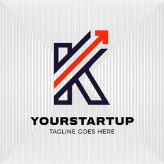 Arrow blended with initial letter K logo. modern tech logo business