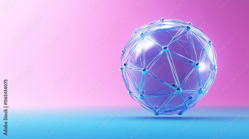 Poster a digital sphere composed of interconnected lines and nodes.