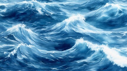 Fototapeta premium Dynamic Ocean Waves: A Watercolor Masterpiece of Powerful Sea
