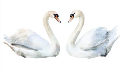 Obraz premium Watercolor Swans in Love: A Heartfelt Artistic Display of Avian Beauty