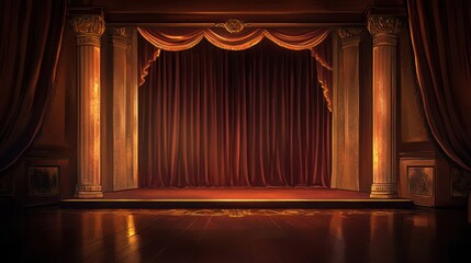 Fototapeta premium Muted gold embroidery and rich velvet create a vintage atmosphere on a cozy jazz stage