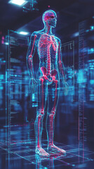 Holographic human skeleton in futuristic medical interface