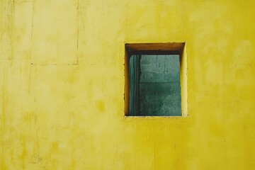 old dirty window on yellow wall