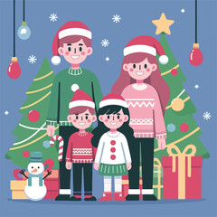 vector image of family photo on Christmas day