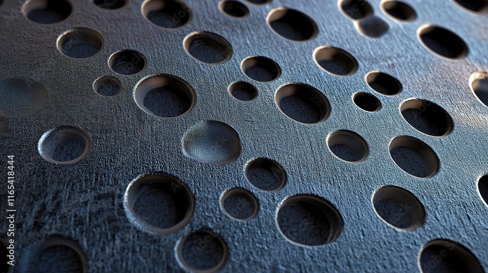 Poster intricate perforated metal texture with circular patterns and depth
