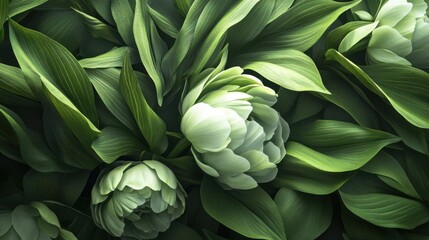 Fototapeta premium Green Hues: A Symphony of Foliage and Bloom