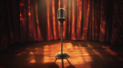 Classic microphone center stage in golden club lighting