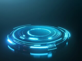 Fototapeta premium A futuristic circular interface with glowing blue accents, suggesting advanced technology.