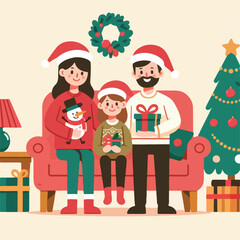 vector image of family photo on Christmas day