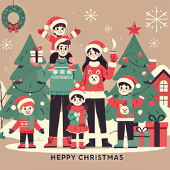 vector image of family photo on Christmas day