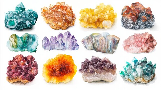 Stunning Watercolor Crystals Collection - Vibrant Gemstone Display