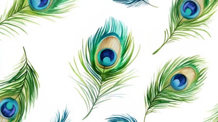 Obraz premium Stunning Watercolor Peacock Feather Pattern Design - Vibrant and Elegant Artistic Print