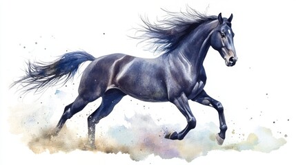 Obraz premium Majestic Running Horse Watercolor Painting - Breathtaking Artistic Masterpiece